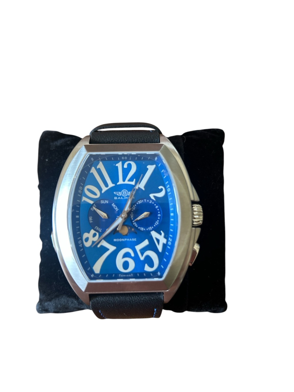 Balmer Blue Moonphase Watch NWT Stainless Steel Leather Strap Men’s Luxury Watch